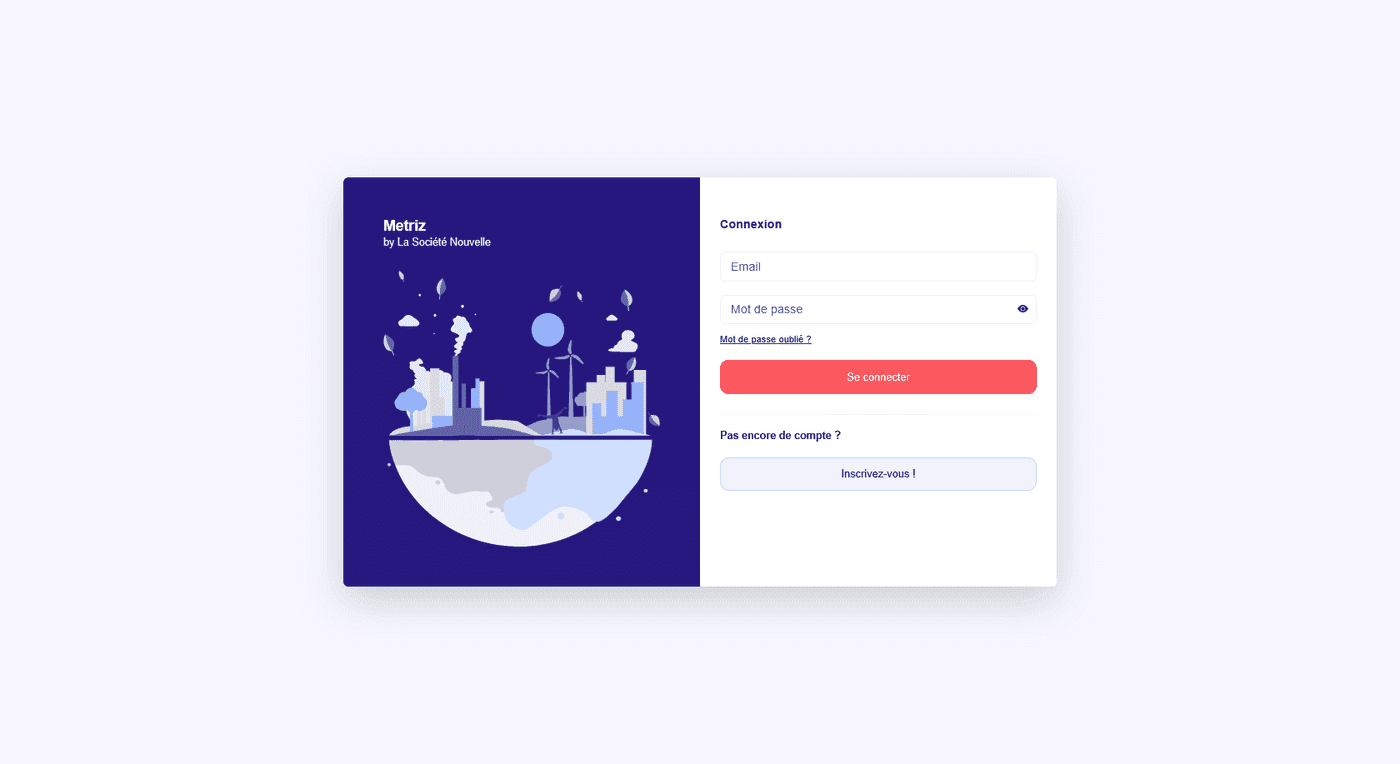 Page de connexion - Application METRIZ