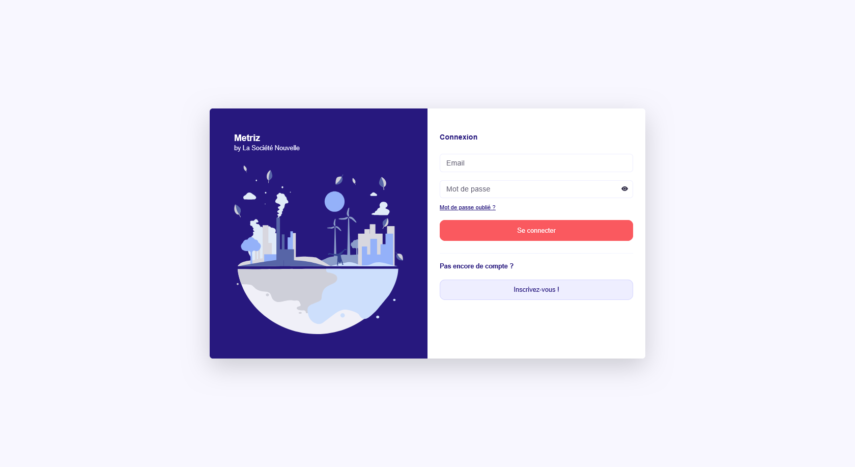Page de connexion - Application METRIZ